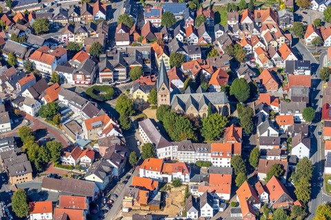Aerial view, local view, parish church St. Marien, Steinheim, OWL, Ostwestfalen-Lippe, East