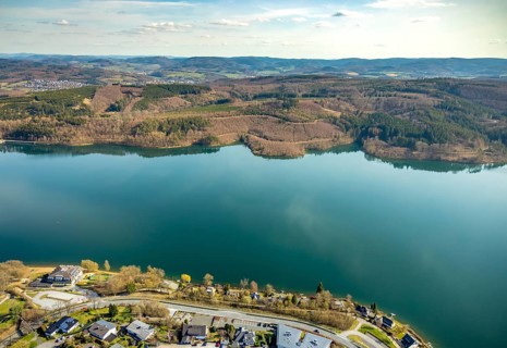 Aerial photo, DJH Youth Hostel Sorpesee, Langscheid, Sundern, Sauerland, North Rhine-Westphalia,