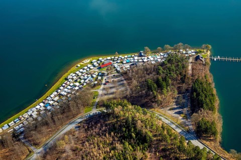 Aerial view, Sorpesee, Sorpe shore, camping at Sorpesee, campsite, Langscheid, Sundern, Sauerland,