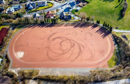 Aerial photo, sports field at Sudern school centre, Sundern, Sauerland, North Rhine-Westphalia,
