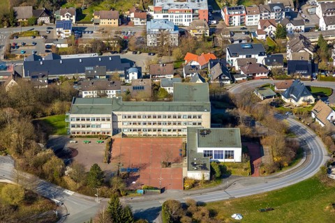 Aerial photo, Realschule Sundern, Sundern, Sauerland, North Rhine-Westphalia, Germany, DE, Europe,