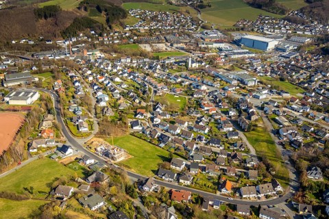 Aerial photo, housing estate, single-family houses, Sundern, Sauerland, North Rhine-Westphalia,