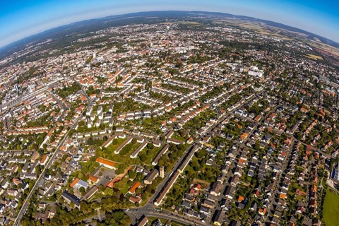 Aerial photograph, local view with fisheye lens, Paderborn, Ostwestfalen-Lippe, OWL, North