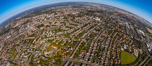 Aerial photograph, local view with fisheye lens, Paderborn, Ostwestfalen-Lippe, OWL, North