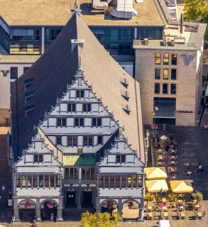 Aerial view, town hall, town hall square, Paderborn, East Westphalia-Lippe, OWL, North