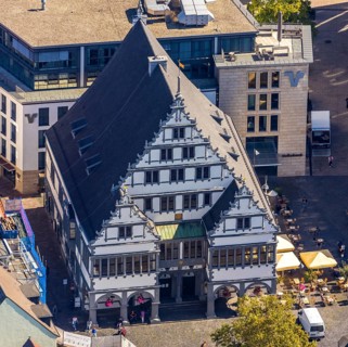 Aerial view, town hall, town hall square, Paderborn, East Westphalia-Lippe, OWL, North