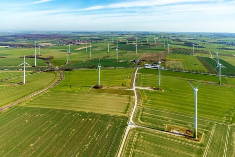 Aerial view, wind turbines on the B55 federal road, Warstein, North Rhine-Westphalia, Germany