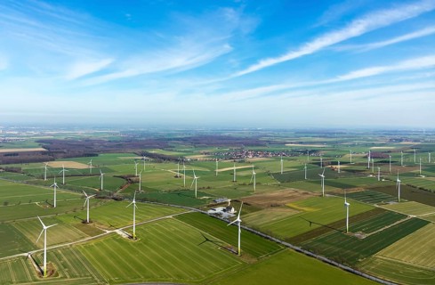 Aerial view, wind turbines on the B55 federal road, Warstein, North Rhine-Westphalia, Germany