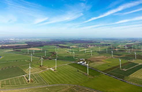 Aerial view, wind turbines on the B55 federal road, Warstein, North Rhine-Westphalia, Germany