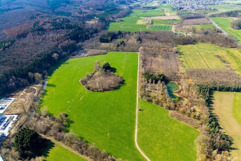 Aerial view, wooded area near Belecke-West industrial estate, Warstein, North Rhine-Westphalia,