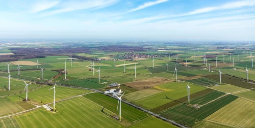 Aerial view, wind turbines on the B55 federal road, Warstein, North Rhine-Westphalia, Germany