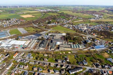 Aerial view, Belecke-West industrial estate, Max-Planck-Straße, Warstein, North Rhine-Westphalia,