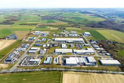Aerial view, Belecke North Industrial Park, Warstein, North Rhine-Westphalia, Germany