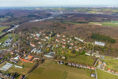 Aerial view, LWL-Klinik Warstein site, Warstein estate farm, Zum Puddelhammer industrial estate,