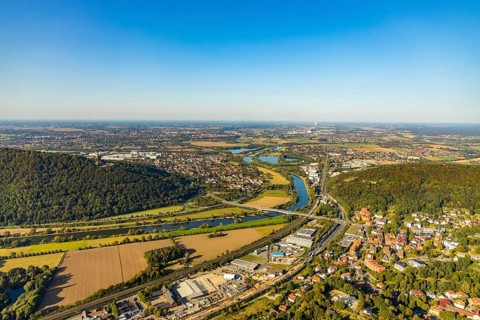 Aerial photograph, Kaiser Wilhelm Monument, Barkhausen, Porta Westfalica, OWL, Ostwestfalen-Lippe,