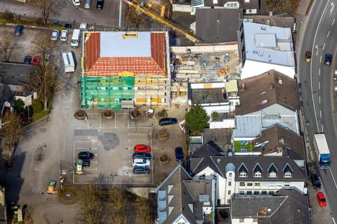 Aerial view, construction site Dr.-Segin-Platz, Warstein, North Rhine-Westphalia, Germany