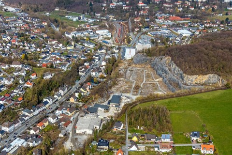 Aerial view, Oberhagen quarry, Suttroper Weg, Warstein, North Rhine-Westphalia, Germany