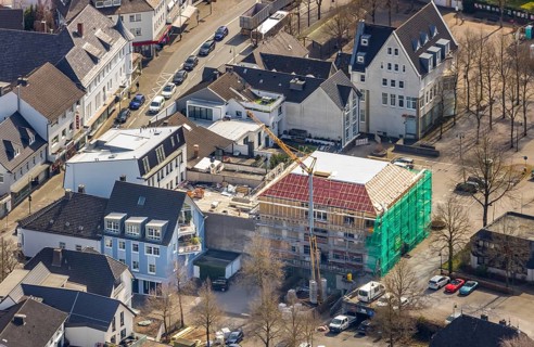 Aerial view, construction site Dr.-Segin-Platz, Warstein, North Rhine-Westphalia, Germany