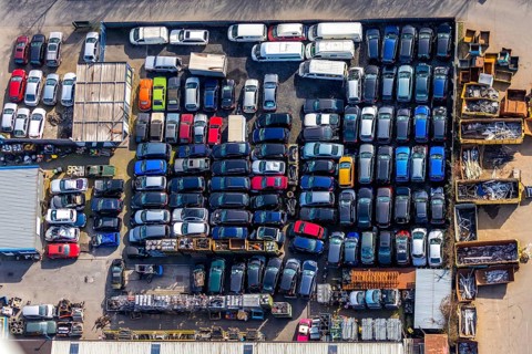 Aerial view, Hammer Straße industrial estate, scrap cars, Am Maifeld, Bellof GmbH Autoverwertung,