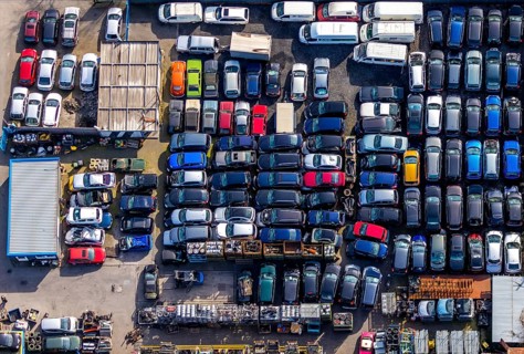 Aerial view, Hammer Straße industrial estate, scrap cars, Am Maifeld, Bellof GmbH Autoverwertung,