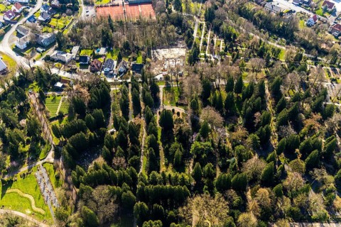 Aerial view, park cemetery, building area on the street Hinter dem cemetery, Werl, North