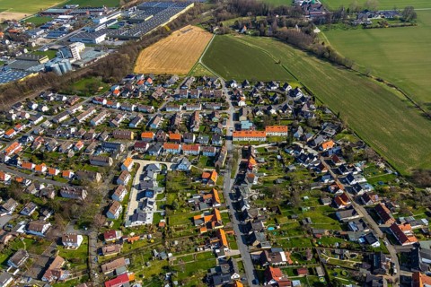 Aerial view, new residential area Kapuzinerring, Werl, North Rhine-Westphalia, Germany