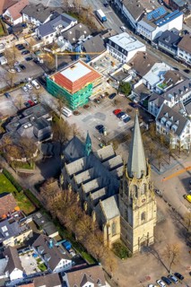 Aerial view, St. Pankratius Catholic Parish Church, Dr.-Segin-Platz construction site, Warstein,