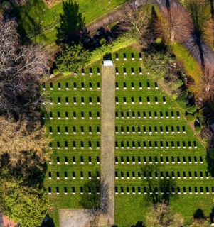 Aerial view, park cemetery, Canadian part of the cemetery, Werl, North Rhine-Westphalia, Germany
