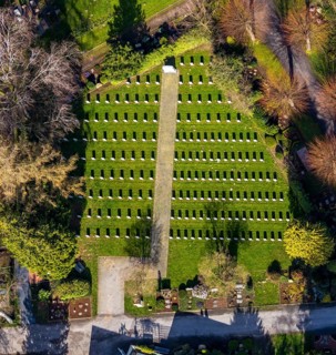 Aerial view, park cemetery, Canadian part of the cemetery, Werl, North Rhine-Westphalia, Germany