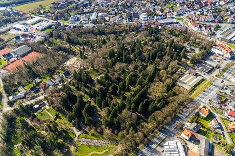 Aerial view, park cemetery, Werl, North Rhine-Westphalia, Germany