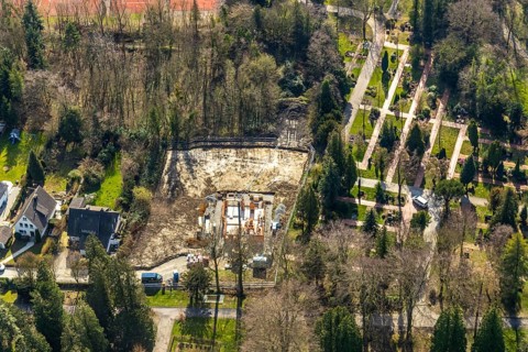 Aerial view, park cemetery, building area on the street Hinter dem cemetery, Werl, North