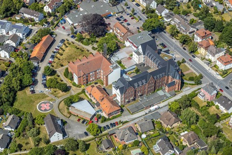Aerial view, Marienhospital, EDEKA supermarket, Werl, Soester Börde, North Rhine-Westphalia,