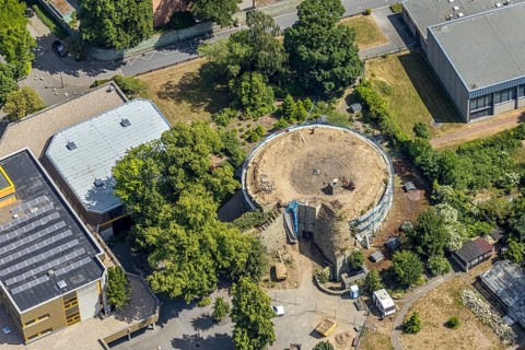 Aerial view, renovation of the ruins of the former electoral town palace, Ursulinen-Gymnasium,
