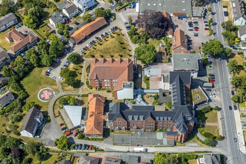 Aerial view, Marienhospital, EDEKA supermarket, Werl, Soester Börde, North Rhine-Westphalia,