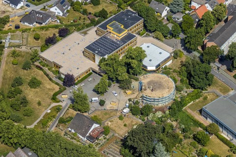 Aerial view, renovation of the ruins of the former electoral town palace, Ursulinen-Gymnasium,