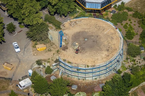 Aerial view, renovation of the ruins of the former electoral town palace, Ursulinen-Gymnasium,