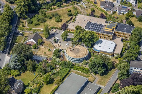 Aerial view, renovation of the ruins of the former electoral town palace, Ursulinen-Gymnasium,