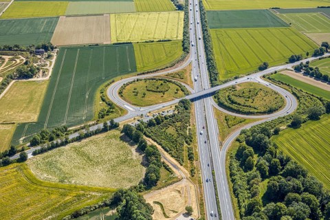 Aerial view, motorway A44 junction 55 Werl-Süd, car park Werl-Süd, federal road B516, Neheimer