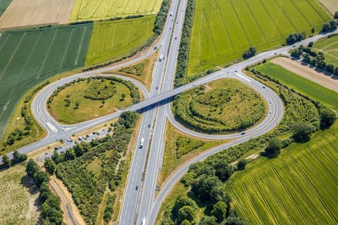 Aerial view, motorway A44 junction 55 Werl-Süd, car park Werl-Süd, federal road B516, Neheimer
