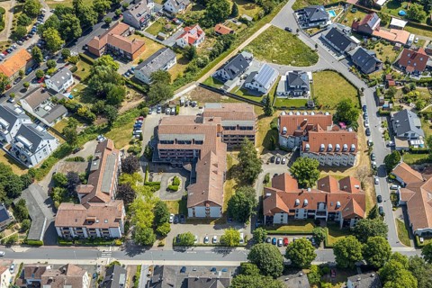 Aerial view, Westuffler Weg, Haus Amadeus retirement home, Haus Mozart, Werl, Soester Börde, North