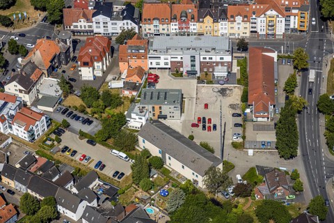 Aerial view, Caritas social centre, police station, Bahnhofstraße, Grafenstraße, Werl, Soester