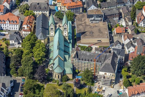 Aerial view, Catholic pilgrimage basilica of the Visitation of the Virgin Mary, Franciscan