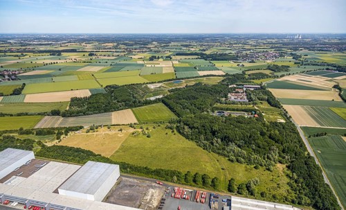 Aerial view, ATU warehouse, Werl sewage treatment plant, Soest waste management company, KonWerl