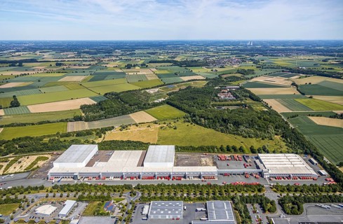 Aerial view, ATU warehouse, Werl sewage treatment plant, Soest waste management company, KonWerl
