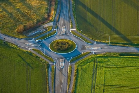 Aerial view, roundabout Am boundary ridge, Werl, North Rhine-Westphalia, Germany