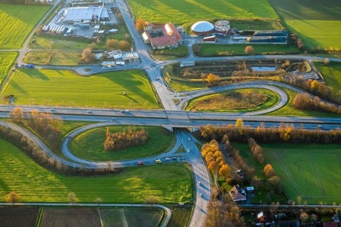 Aerial view, A445 motorway, Werl-Zentrum junction, B1 federal road, Werl, North Rhine-Westphalia,