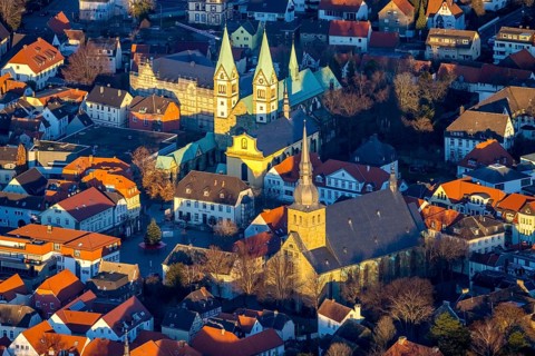 Aerial view, Old Town, Basilica of the Visitation of the Virgin Mary, Walburgisstraße, Old