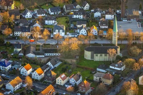 Aerial view, St Norbert's Catholic Church, Werl, North Rhine-Westphalia, Germany