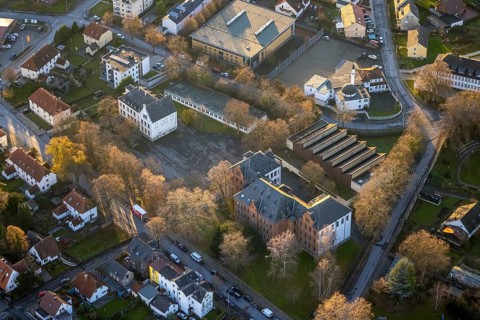 Aerial view, Overbergschule, catholic secondary school, Overberg sports hall, Werl, North