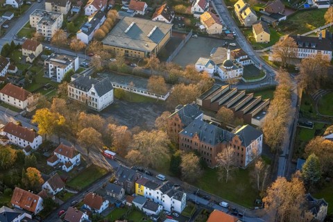 Aerial view, Overbergschule, catholic secondary school, Overberg sports hall, Werl, North